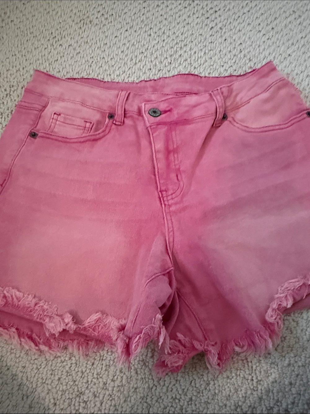 Amazon Pink Denim Cutoff Shorts with Frayed Hem